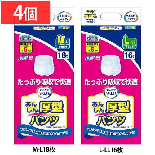 【4個】エルモアいちばん あんしん厚型パンツ M-L18枚【プラザセレクト】
