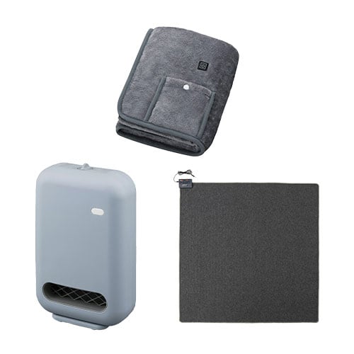 セラミックヒーター 人感センサー パープル / ホットカーペット 2畳 176×176cm / USB電気毛布 90×60cm グレー
