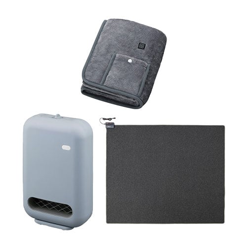 セラミックヒーター 人感センサー パープル / ホットカーペット 3畳 195×235cm / USB電気毛布 90×60cm グレー