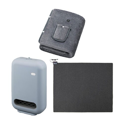 セラミックヒーター 人感センサー パープル / ホットカーペット 3畳 195×235cm / USB電気毛布 130×80cm グレー