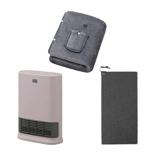 大風量セラミックファンヒーター Wセンサー ピンク / ホットカーペット 1畳 90×180cm / USB電気毛布 130×80cm グレー