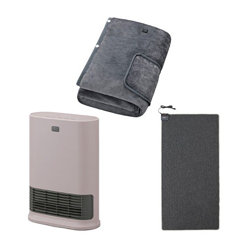 大風量セラミックファンヒーター Wセンサー ピンク / ホットカーペット 1畳 90×180cm / USB電気毛布 160×80cm グレー