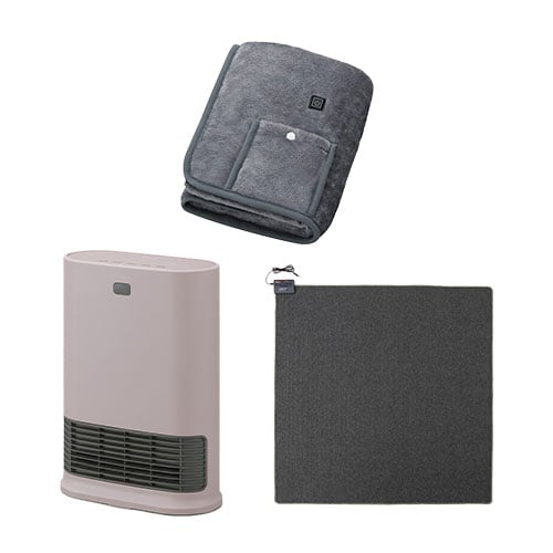 大風量セラミックファンヒーター Wセンサー ピンク / ホットカーペット 2畳 176×176cm / USB電気毛布 90×60cm グレー