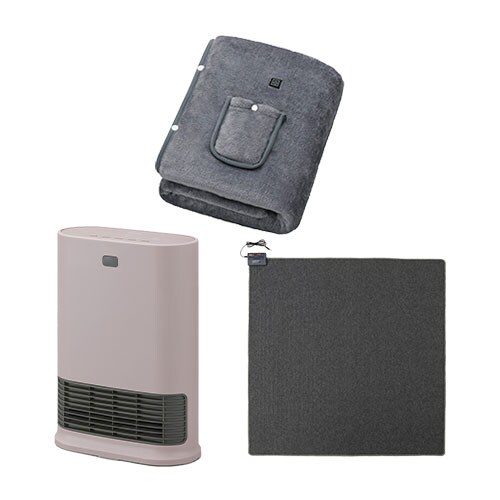 大風量セラミックファンヒーター Wセンサー ピンク / ホットカーペット 2畳 176×176cm / USB電気毛布 130×80cm グレー