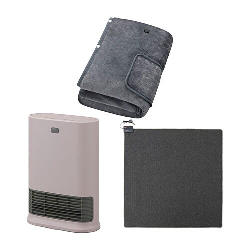 大風量セラミックファンヒーター Wセンサー ピンク / ホットカーペット 2畳 176×176cm / USB電気毛布 160×80cm グレー