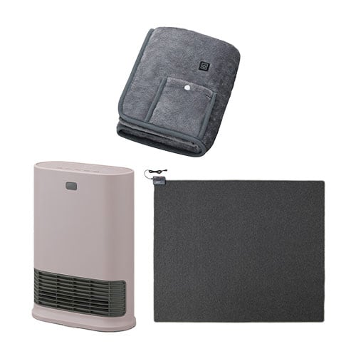 大風量セラミックファンヒーター Wセンサー ピンク / ホットカーペット 3畳 195×235cm / USB電気毛布 90×60cm グレー