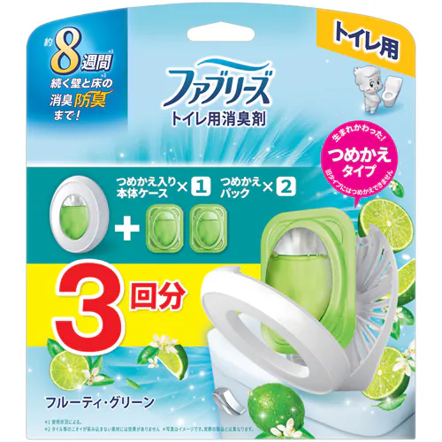 P&G ファブリーズ トイレ用消臭剤 本体+つめかえ2個パック 6.3mL×3回分 フルーティ・グリーン_0
