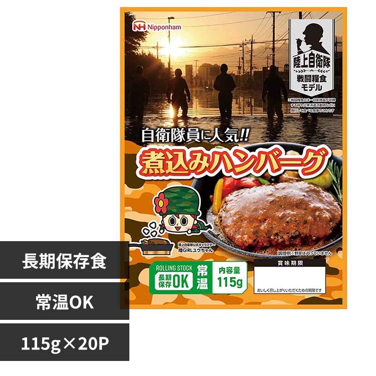 日本ハム 自衛隊員に人気!! 煮込みハンバーグ115g×20パック【常温】 902002599 【プラザセレクト】【代引き不可】