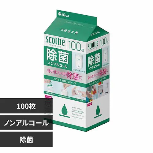 日本製紙クレシア株式会社 スコッティ ウェットティシュー 除菌 ノンアルコール 100枚 つめかえ用 77143 除菌ノンアルコール【プラザセレクト】_0