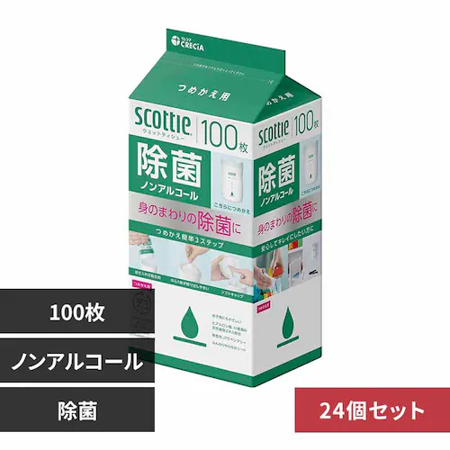 日本製紙クレシア株式会社 【24個セット】スコッティ ウェットティシュー 除菌 ノンアルコール 100枚 つめかえ用 除菌ノンアルコール【プラザセレクト】_0