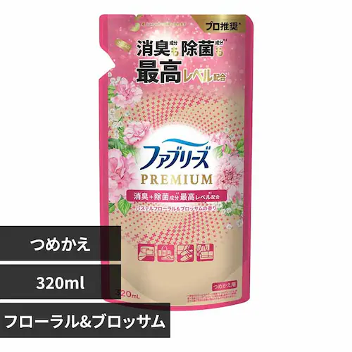 P&G ファブリーズW除菌+消臭 プレミアム つめかえ用 320ml フローラル&ブロッサム【プラザセレクト】_0