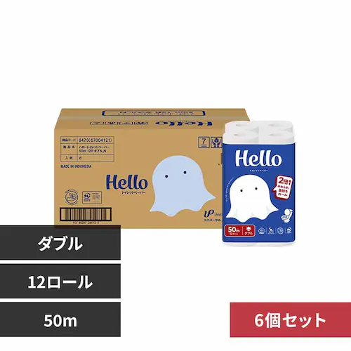 ユニバーサル・ペーパー 【ケース販売】ハロー トイレットペーパー 2倍巻き 12ロール×6パック 8473-case ダブル/50m【プラザセレクト】_0
