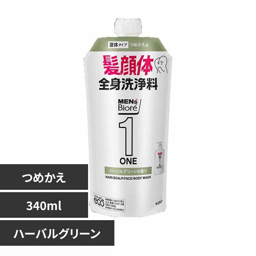 花王 Kao メンズビオレ ONE オールインワン全身洗浄料 つめかえ用 340ml ハーバルグリーン_0
