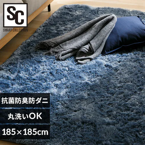 ラグ シャギーラグ ウレタン入り 抗菌防臭 防ダニ加工 185cm×185cm ダスティブルー SGY-1818_0