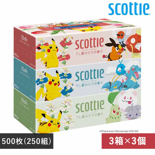日本製紙クレシア株式会社 【数量限定品】 3個セット】スコッティ ティシュー フラワーボックス 250組 3箱パック ポケモン 41358 【プラザセレクト】_0