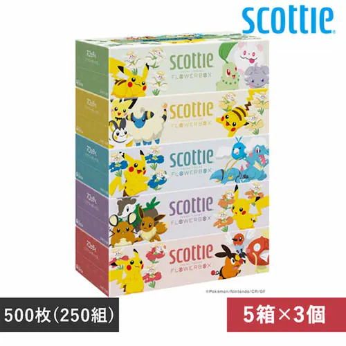 日本製紙クレシア株式会社 【数量限定品 】3個セット】スコッティ ティシュー フラワーボックス 250組 5箱パック ポケモン 41359 【プラザセレクト】_0