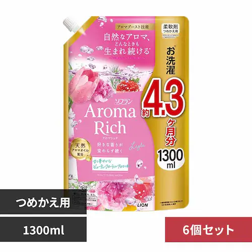 ライオン 【6個セット】ソフランアロマリッチ レイラ つめかえ用 1300ml 【プラザセレクト】_0