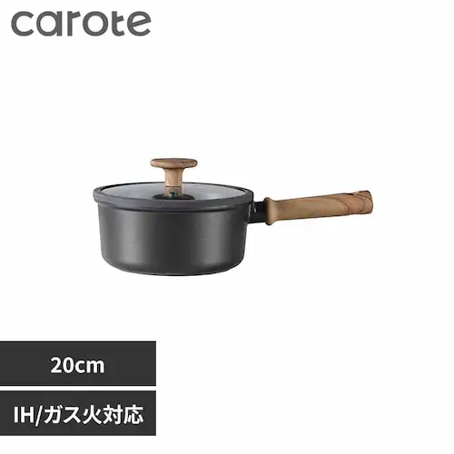カローテ 片手鍋 ソースパン 20cm IH ガス火対応 ガラス蓋付 ブラック NM-5108 NM-5108 片手鍋ソースパン20cm【プラザセレクト】_0
