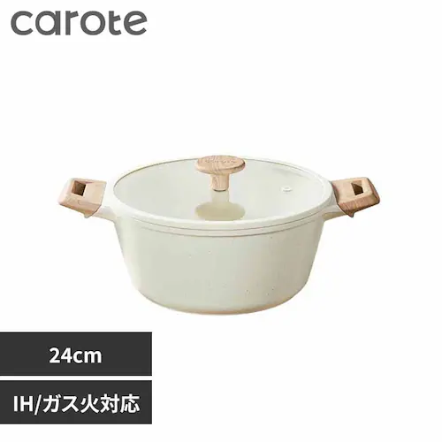 カローテ 両手鍋 24cm キャセロール IH ガス火対応 ガラス蓋付 アイボリー NM-5012 COSY-ICE ベストコ NM-5012 両手鍋キャセロール24cm【プラザセレクト】_0