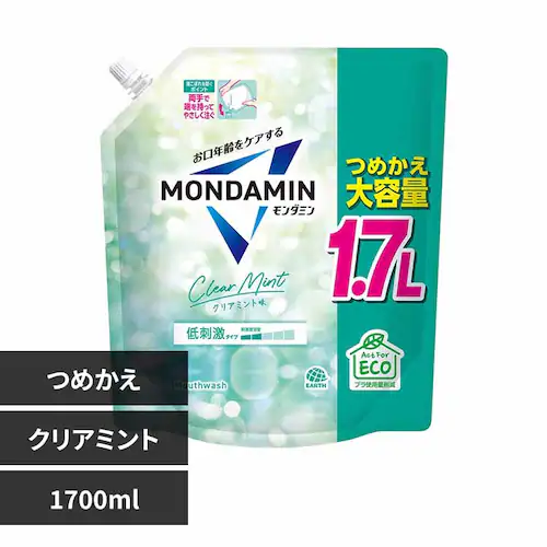 アース製薬 モンダミン つめかえ大容量 1700ml クリアミント 【プラザセレクト】_0