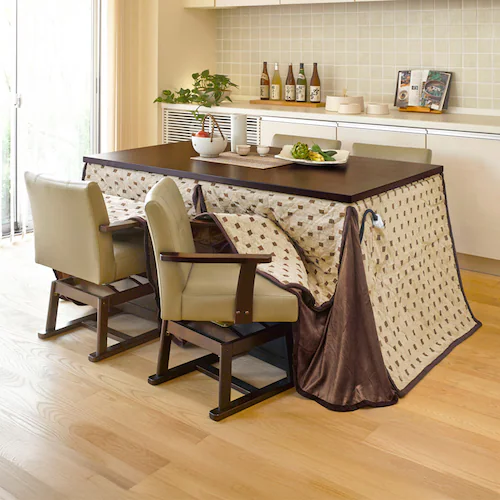 ダイニングコタツ・ふとん・チェア6点セット KOT-7311DBR-150+トルタ+KC-7589DBR ダークブラウン【時間指定不可】【代引不可】【同梱不可】【プラザセレクト】_0