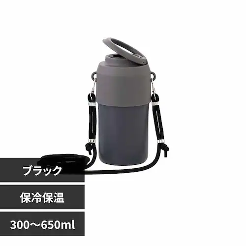 LIV PLUS ペットボトルホルダー 保冷保温 真空二重構造 300〜650ml ショルダー ブラック NM-373_0