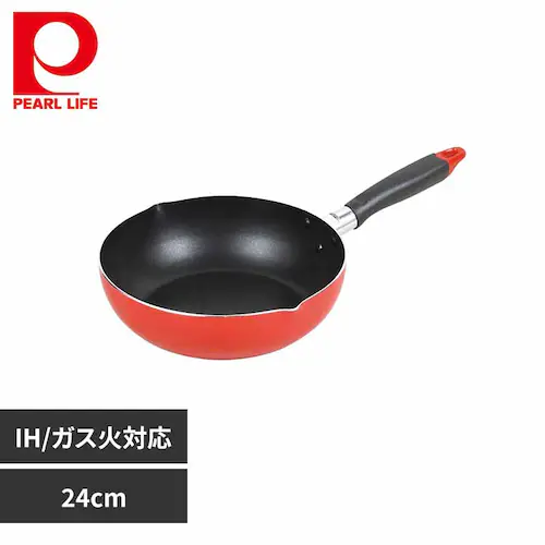 パール金属 ワコートレーディング 深型フライパン 24cm ディープパン IH ガス火対応 ニューフォア レッド HB-8045 【プラザセレクト】_0
