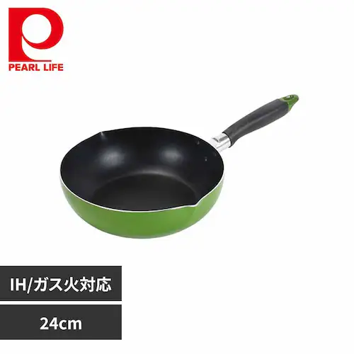 パール金属 ワコートレーディング 深型フライパン 24cm ディープパン IH ガス火対応 ニューフォア グリーン HB-8594 【プラザセレクト】_0