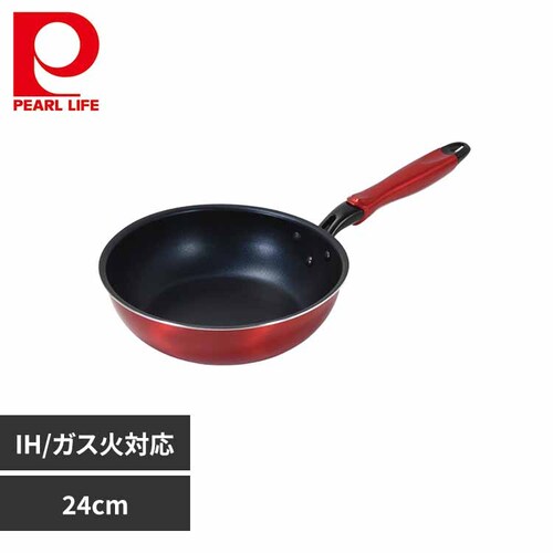 パール金属 深型フライパン 24cm ディープパン IH ガス火対応 ダイヤモンドコート トリノ レッド HC-213 【プラザセレクト】_0