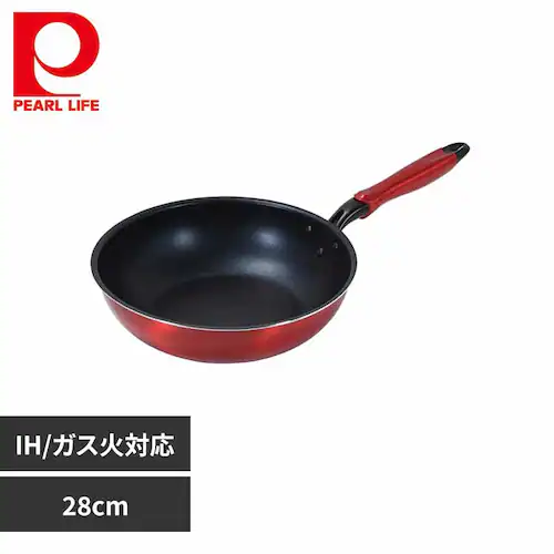 パール金属 深型フライパン 28cm 炒め鍋 IH ガス火対応 ダイヤモンドコート トリノ レッド HC-216 【プラザセレクト】_0