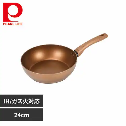 パール金属 深型フライパン 24cm ディープパン IH ガス火対応 VISIONS GOLD Coating ゴールド CP-8814 【プラザセレクト】_0