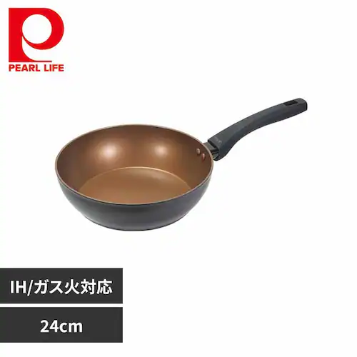 パール金属 深型フライパン 24cm ディープパン IH ガス火対応 VISIONS GOLD Coating ブラック CP-1749 【プラザセレクト】_0