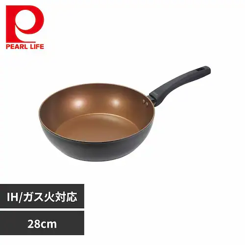 パール金属 深型フライパン 28cm ディープパン IH ガス火対応 VISIONS GOLD Coating ブラック CP-1750 【プラザセレクト】_0