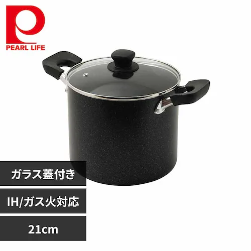 パール金属 寸胴鍋 21cm IH ガス火対応 ガラス蓋付 ママディナーα HB-5895 【プラザセレクト】_0