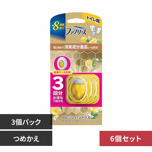 P&Gジャパン合同会社 【6個セット】ファブリーズトイレ用消臭剤プレミアムシリーズ 消臭成分最高レベル フレッシュ・シトラスつめかえ3個パック 【プラザセレクト】_0