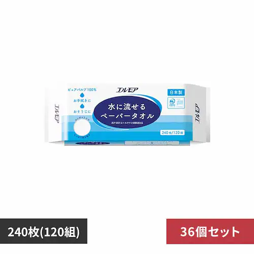 カミ商事 36個】エルモア水に流せるペーパータオル120W 143334 【プラザセレクト】_0