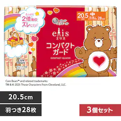 3個】エリエール エリス コンパクトガード(多い昼〜ふつうの日用) 142798 20.5cm羽つき 28枚【プラザセレクト】