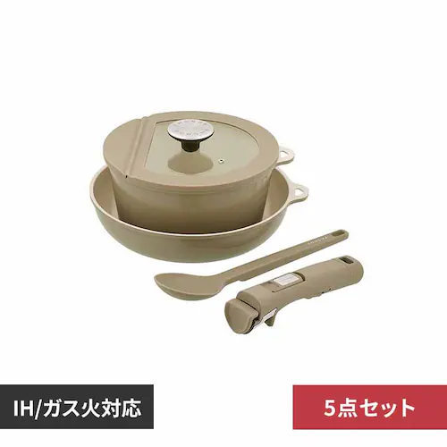 LIV PLUS フライパン ポット ガラス蓋 ハンドル スプーン 5点セット IH ガス火対応 SONOMA ソノマ グレージュ LV-0402 【プラザセレクト】_0