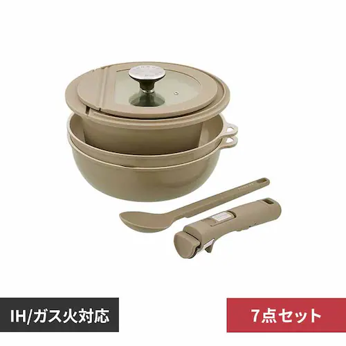 LIV PLUS フライパン 深型フライパン ポット ガラス蓋 ハンドル スプーン 7点セット IH ガス火対応 SONOMA ソノマ グレージュ LV-0403 【プラザセレクト】_0