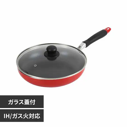 LIV PLUS IH フライパン ガラス蓋付 レッド ND-9457 【プラザセレクト】_0