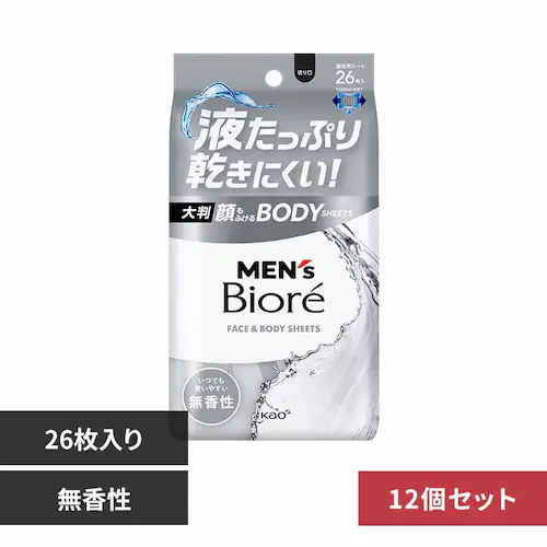 【12個セット】メンズビオレ 顔もふけるボディシート 26枚入 無香性【プラザセレクト】_0