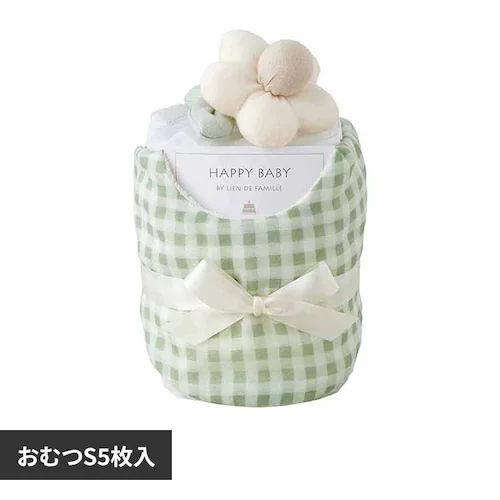 Lien de famille ギンガムチェックスタイとお花のラトルベビーケーキmini K01-01712 グリーン_0
