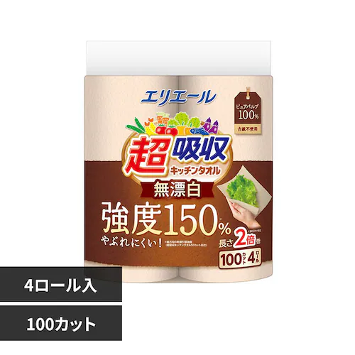 エリエール エリエール超吸収キッチンタオル無漂白 4R (100 カット)_0