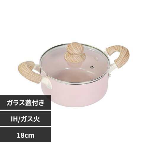 ベストコ 両手鍋 18cm キャセロール IH ガス火対応 ガラス蓋付 NQ-437 ピンク_0
