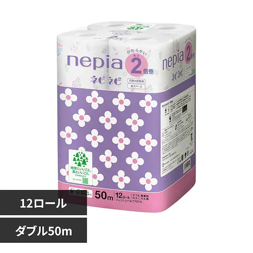 ネピネピ ネピア ネピネピ トイレットロール2倍巻 12R W 50mボタニカル柄 541371_0