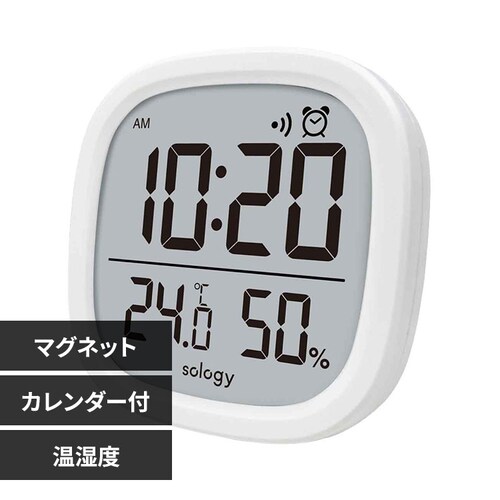 sology 時計が見やすいデジタル温湿度計(アラーム機能付) THY0102WH_0