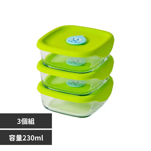 LIV PLUS JINRO チャミスル 角型 耐熱ガラス保存容器 230ml 3個セット LNG501S3GRN グリーン_0