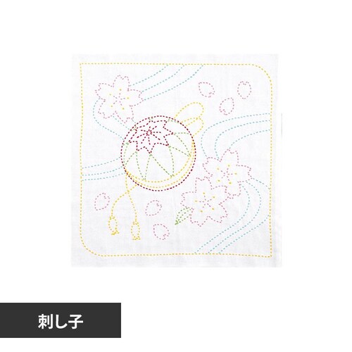 Olympus 刺し子キット 刺し子花ふきんキット SK484 桜と手まり(白)_0