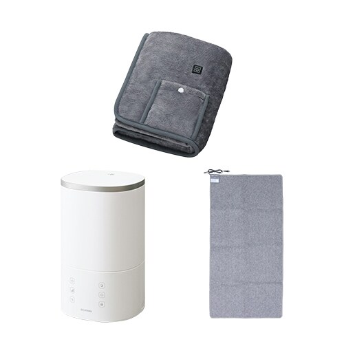 【冬物セット】USB電気毛布 90×60cm / 加湿器 ハイブリット式 3.8L ホワイト / ホットカーペット 1畳 176×88p