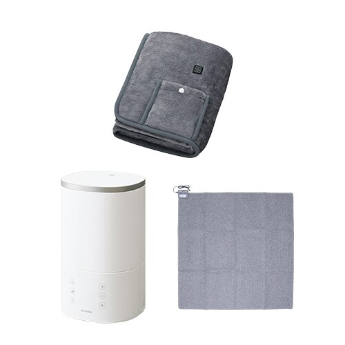 【冬物セット】USB電気毛布 90×60cm / 加湿器 ハイブリット式 3.8L ホワイト / ホットカーペット 2畳 176×176p